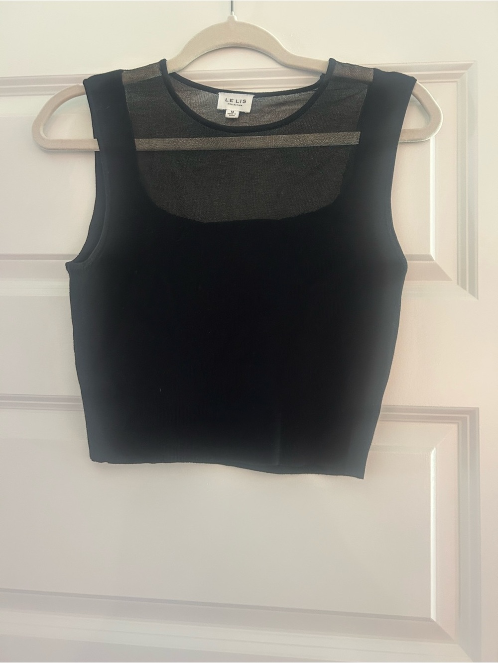Le Lis Black Mesh Yoke Crop Tank